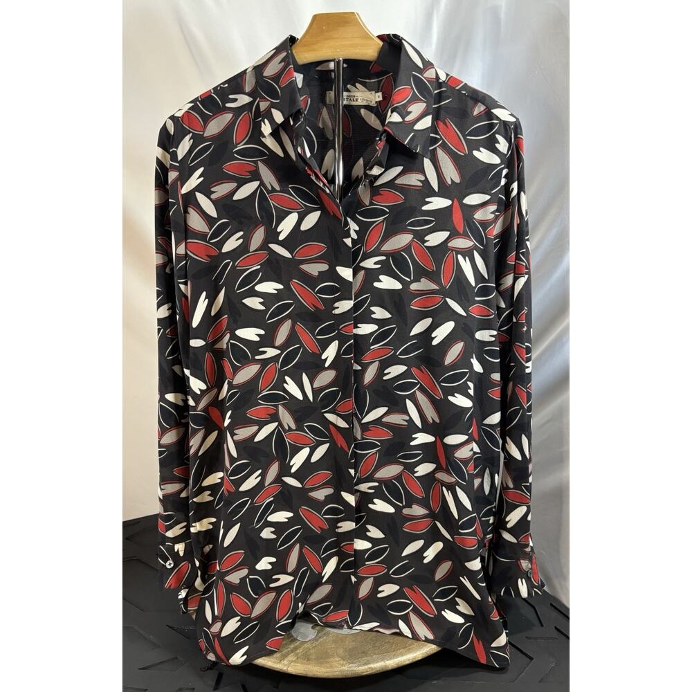 Designer 0039 Italy Women M Button Down Abstract Floral 100% Silk Capsule Luxury